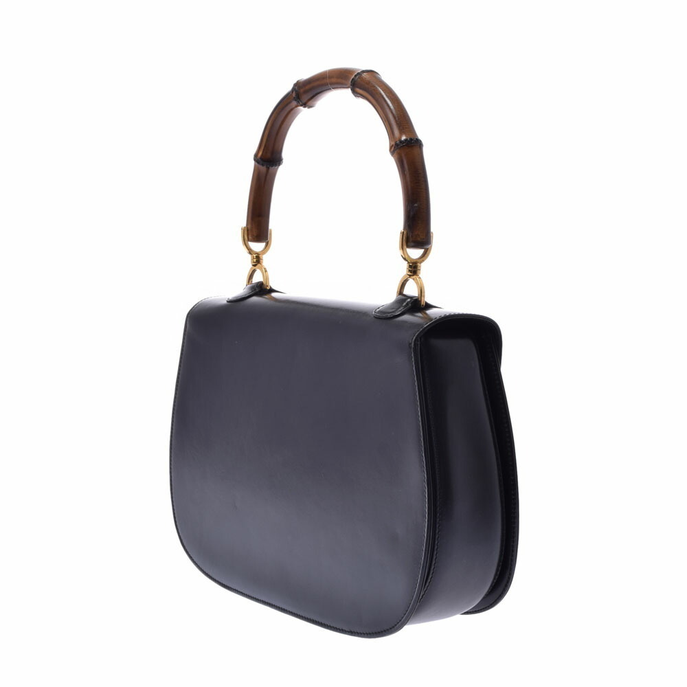 Gucci Top Bamboo Bag Handle Black Calfskin Handbag